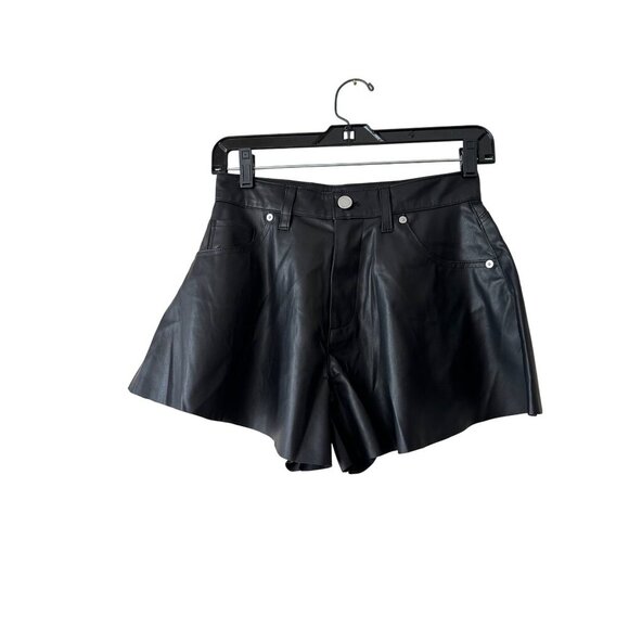 Blank NYC Womens Black Faux Leather Flare Shorts In Stunner Move Size 25 - Picture 2 of 9